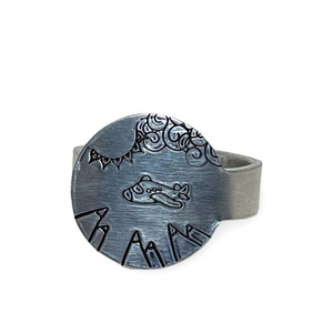 Handmade‎ 8/9 stamped flying adjustable silver hypoallergenic medallion ring